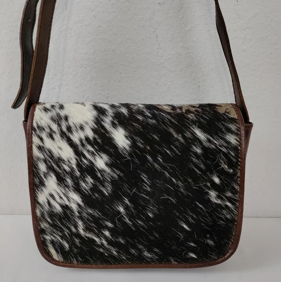 Leaders In Leather Vntg Tooled Leather Pony Hair Flap Messenger Crossbody Bag - Picture 3 of 16